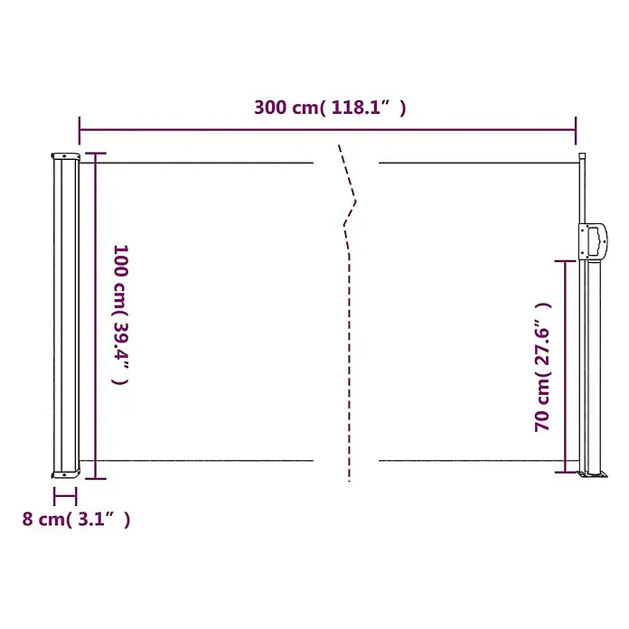 VidaXL Klemmmarkise - Schwarz, Breite: 3 m, Ausfall: 3 m - Ausziehbare Seitenmarkise mit 300 cm Länge, 100 cm Höhe und 70 cm Befestigungspfosten.