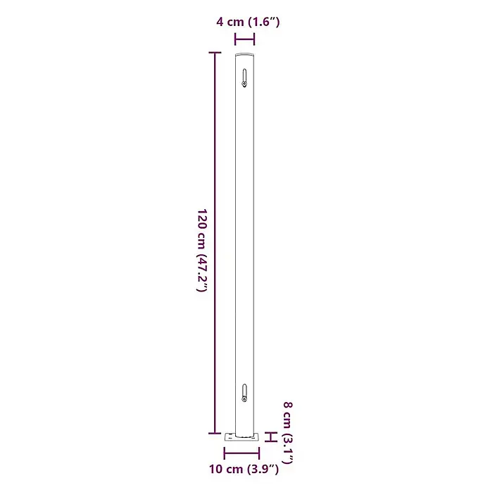 vidaXL Seitenmarkise Grau 300 x 200 cm Stoff -  - Umrisszeichnung eines weißen Montagepfostens, 120 cm hoch, mit Schlüssellochschlitzen und 10 cm breiter Basis.