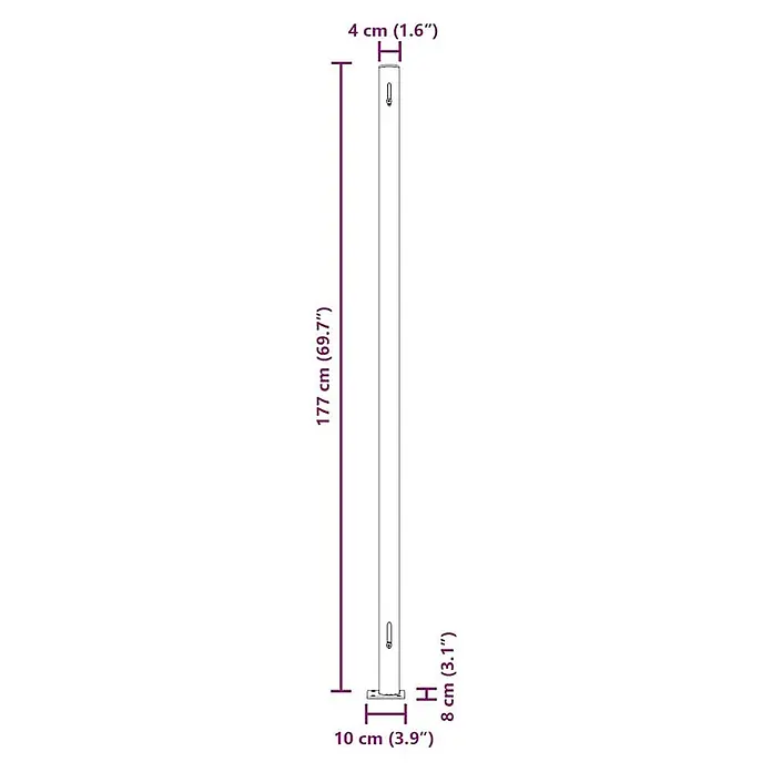 vidaXL Seitenmarkise Grau 600 x 180 cm Stoff -  - Eine hohe, schlanke vertikale Stange, 177 cm (69,7\") hoch und 4 cm (1,6\") breit, mit einem 10 cm (3,9\") breiten Sockel.