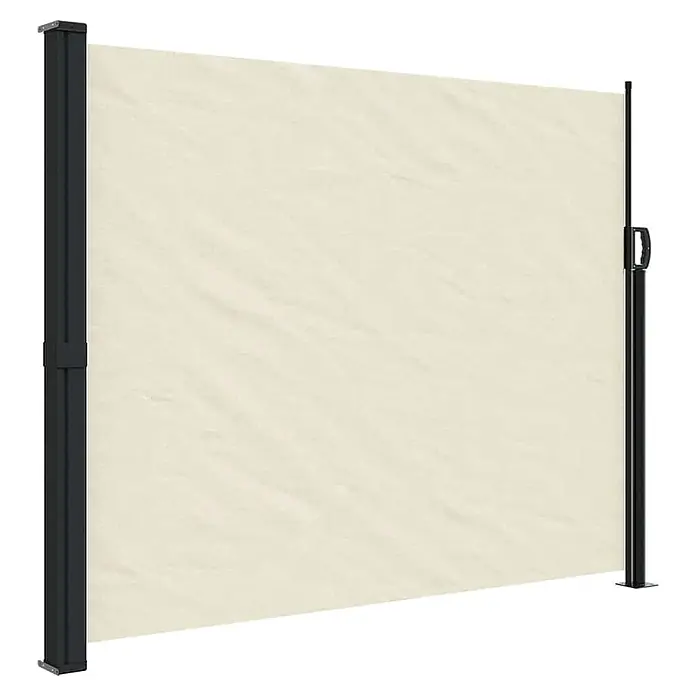 vidaXL Seitenmarkise Ausziehbar Creme 160x300 cm -  - Beigefarbene ausziehbare Seitenmarkise mit schwarzem Rahmen als Sichtschutz.