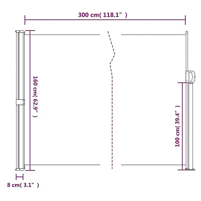 vidaXL Seitenmarkise Ausziehbar Creme 160x300 cm -  - Ausziehbare Seitenmarkise mit Maßen: 300 cm Länge, 160 cm Hauptpfostenhöhe, 100 cm Empfangspfostenhöhe.