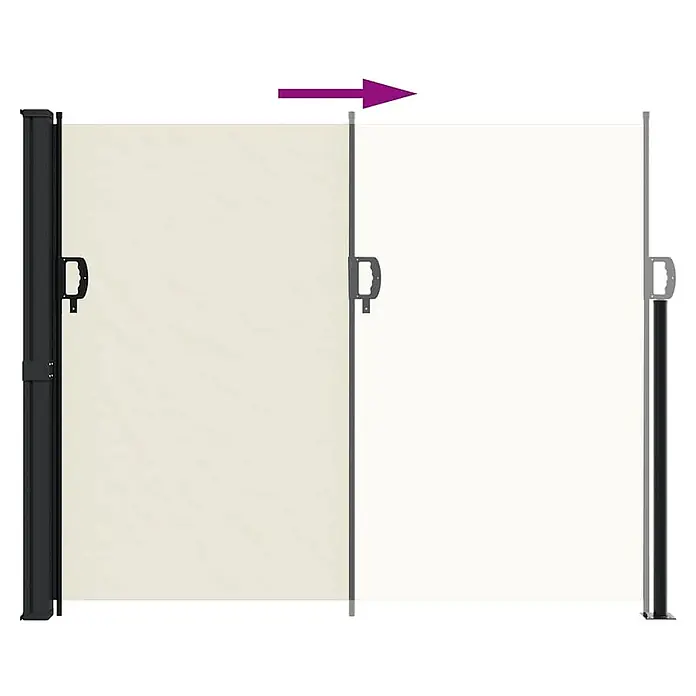 vidaXL Seitenmarkise Ausziehbar Creme 160x300 cm -  - Beige ausziehbare Seitenmarkise mit schwarzem Rahmen, teilweise ausgezogen zur Funktionsdarstellung.
