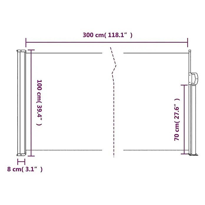 vidaXL ausziehbare Seitenmarkise Taupe 300 x 100 cm Polyester -  - Ausziehbare Seitenmarkise mit Metallpfosten, Gesamtbreite 300 cm und Höhen von 100 cm und 70 cm.