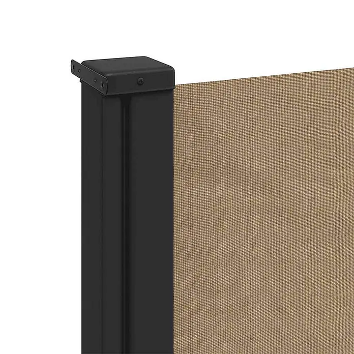 vidaXL ausziehbare Seitenmarkise Taupe 300 x 100 cm Polyester -  - Schwarzer Metallpfosten und beiger Netzstoff eines Sichtschutzes.