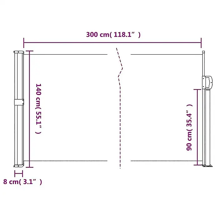 vidaXL Seitenmarkise Ausziehbar Schwarz 140x300 cm -  - Maße einer ausziehbaren Seitenmarkise: 300 cm (L), 140 cm (H) Hauptpfosten, 90 cm (H) Endpfosten, 8 cm (B) Basis.