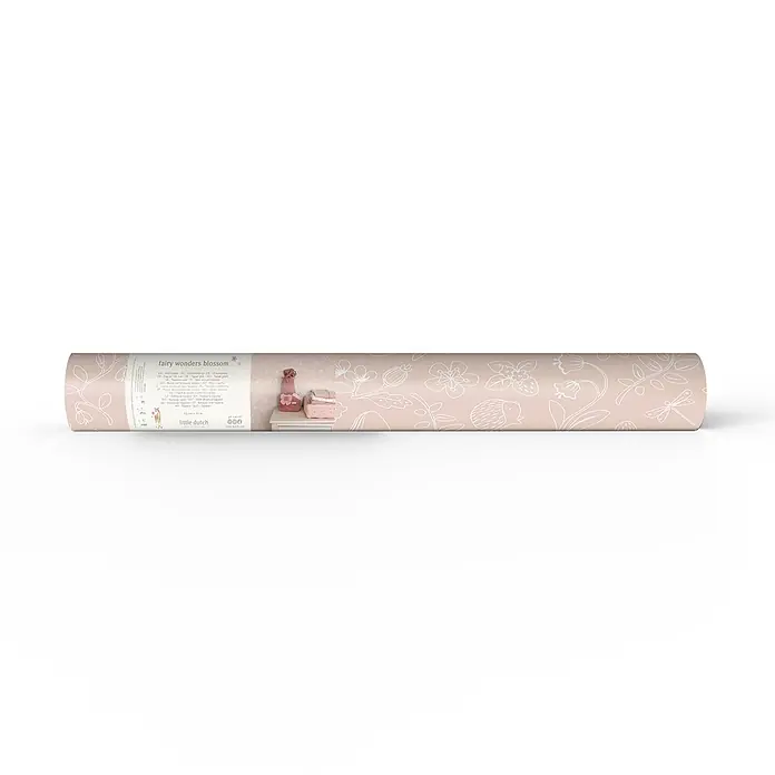 Little Dutch Vliestapete Feentraum - Rosa/Weiß, Floral, 10 x 0,53 m - Rosa Tapetenrolle mit weißen Blumen- und Naturmustern.