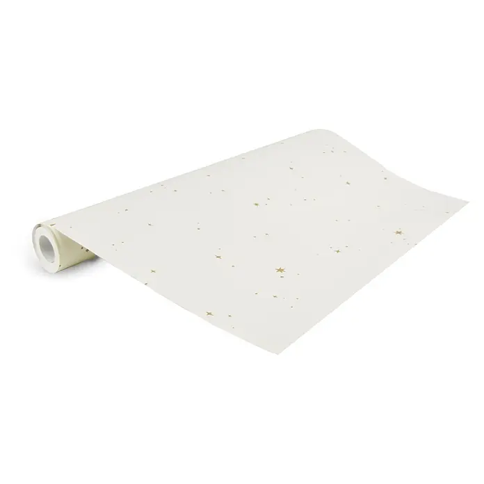 Little Dutch Vliestapete Mond und Sterne - Gold/Weiß, Sonstiges, 10 x 0,53 m - Eine Rolle cremefarbener Tapete mit einem Muster aus verstreuten goldenen Sternen und kleinen Punkten.