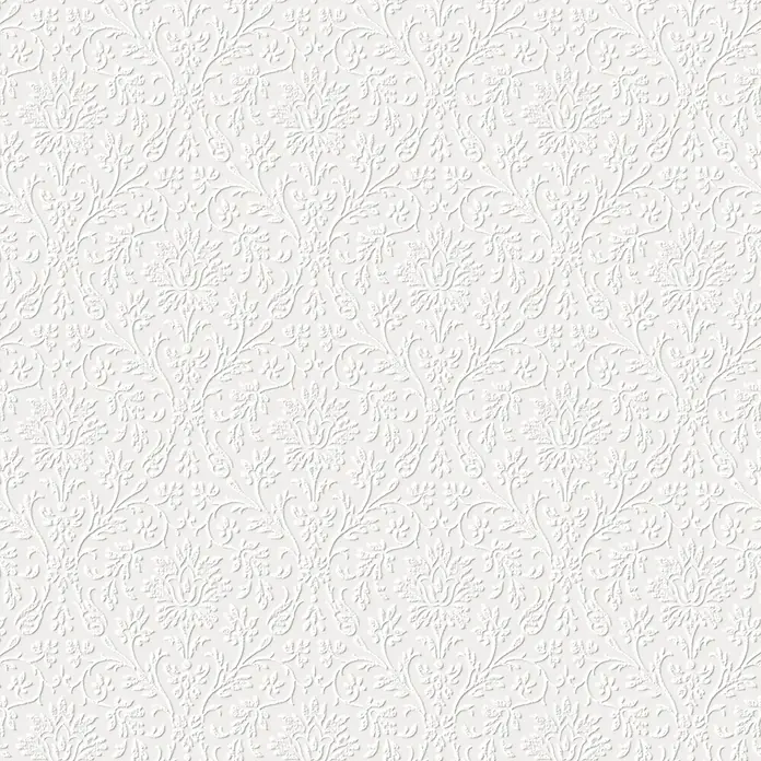 Laura Ashley Vliestapete Annecy - Weiß, Ornament, 10 x 0,52 m - Weiß geprägte Tapete mit aufwendigem Blumen- und Damastmuster.
