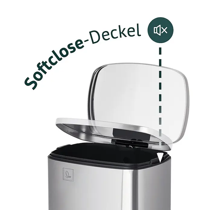 SVITA Treteimer TQ50 - 50 l, Metall, Silber - Mülleimer aus Edelstahl mit Softclose-Deckel, leicht geöffnet für leises und sanftes Schließen.