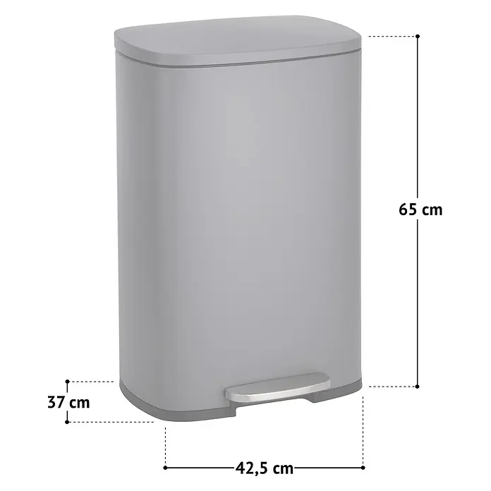 SVITA Treteimer TQ50 - 50 l, Metall, Silber - Grauer Treteimer mit silbernem Fußpedal. Maße: 65 cm hoch, 42,5 cm breit, 37 cm tief.