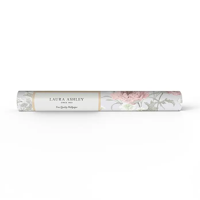 Laura Ashley Vliestapete Aurelie - Mehrfarbig, Floral, 10 x 0,52 m - Eine Rolle Laura Ashley Blumentapete mit rosa und grünen Akzenten und Markenetikett.