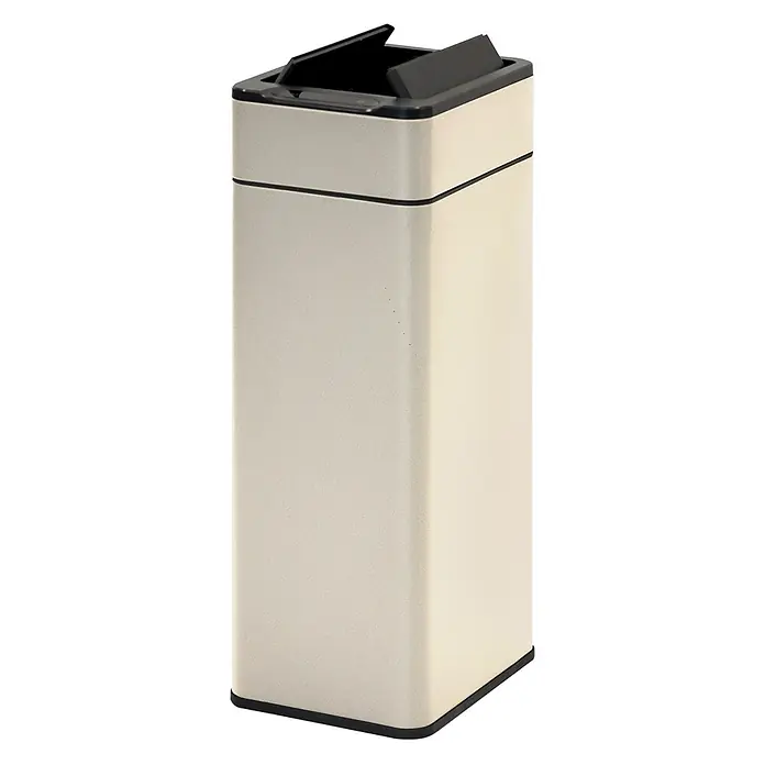 SVITA Sensormülleimer SE40L - 40 l, Stahl, Taupe - Beigefarbener rechteckiger Mülleimer mit schwarzem Klappdeckel und Basis.