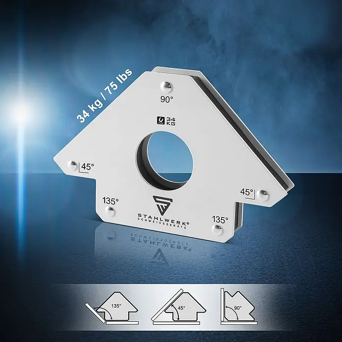 STAHLWERK Schweiß-Winkelmagnet 2 × Magnet-Schweißwinkel 45° x 90° x 135°, 34 kg - 