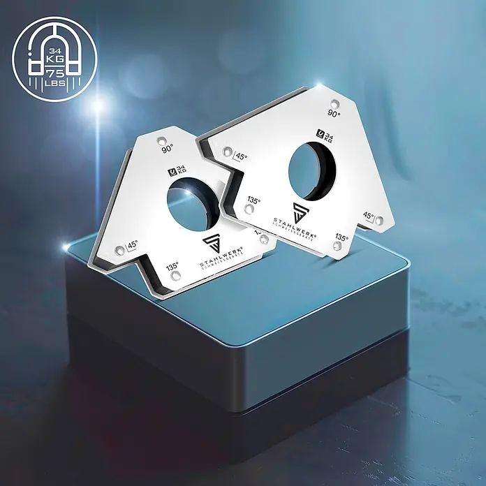 STAHLWERK Schweiß-Winkelmagnet 2 × Magnet-Schweißwinkel 45° x 90° x 135°, 34 kg - 