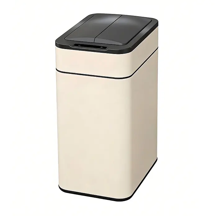 SVITA Sensormülleimer SE50L - 50 l, Stahl, Taupe - Schlanker, cremefarbener Sensor-Mülleimer mit dunkelgrauem, zweiteiligem Automatikdeckel.