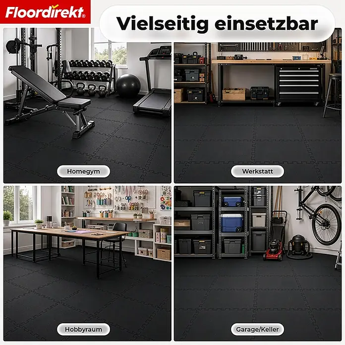 Floordirekt Fußbodenschutzmatte Gummi Steckmatte 50 x 50 cm Eckstück - 50 x 50 cm, Schwarz
