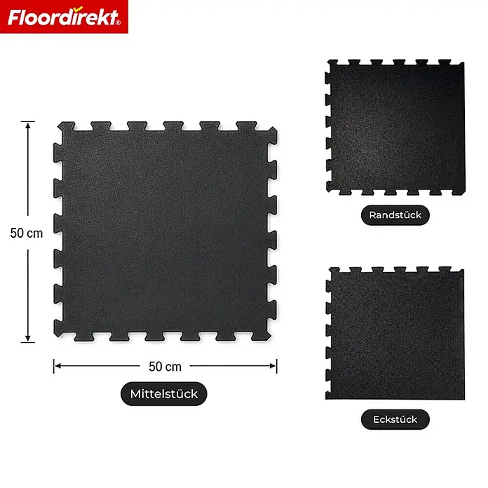 Floordirekt Fußbodenschutzmatte Gummi Steckmatte 50 x 50 cm Eckstück - 50 x 50 cm, Schwarz