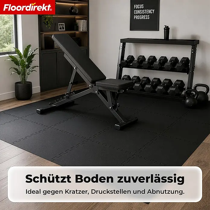 Floordirekt Fußbodenschutzmatte Gummi Steckmatte 50 x 50 cm Eckstück - 50 x 50 cm, Schwarz