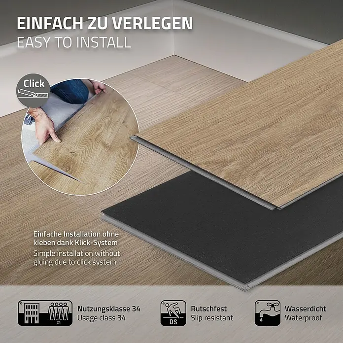 ML-Design Vinylboden Klickvinyl Golden Hour Eiche 4,62m²/21 Dielen 4,2mm Trittschalldämmung - Hellbraun, Landhausdiele