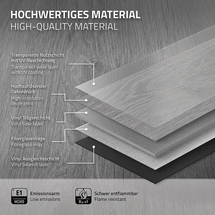 ML-Design Vinylboden Klickvinyl Windswell Eiche 3,08m²/14 Dielen 4,2mm Trittschalldämmung - Grau, Landhausdiele