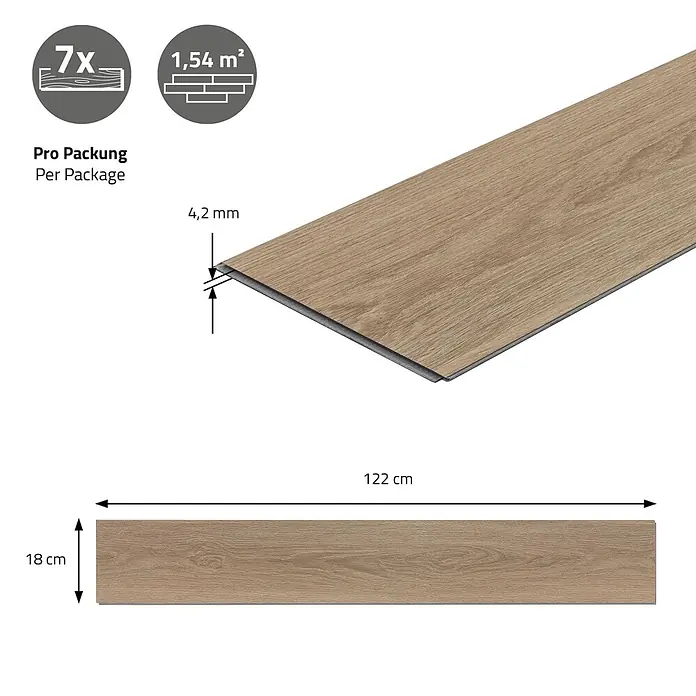 ML-Design Vinylboden Klickvinyl Golden Hour Eiche 4,62m²/21 Dielen 4,2mm Trittschalldämmung - Hellbraun, Landhausdiele