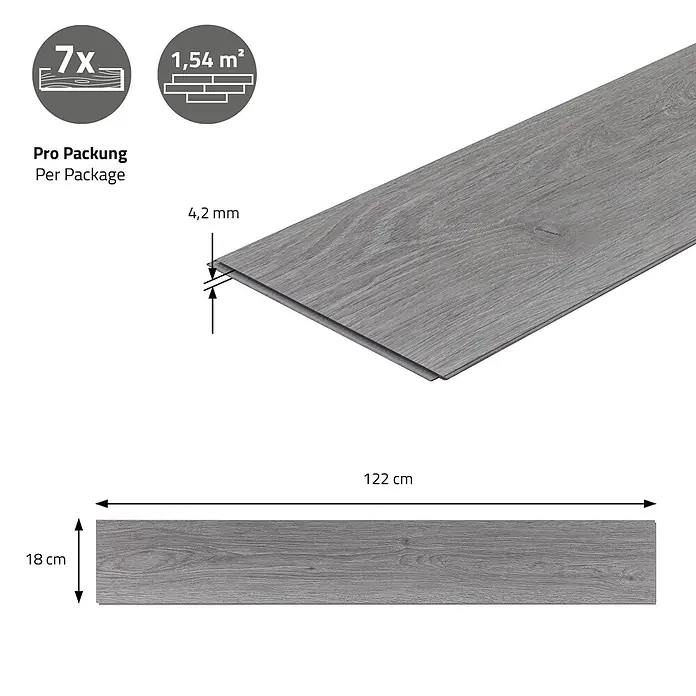 ML-Design Vinylboden Klickvinyl Windswell Eiche 3,08m²/14 Dielen 4,2mm Trittschalldämmung - Grau, Landhausdiele