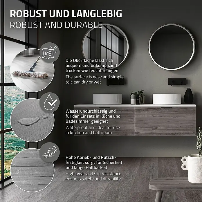ML-Design Vinylboden Klickvinyl Windswell Eiche 3,08m²/14 Dielen 4,2mm Trittschalldämmung - Grau, Landhausdiele