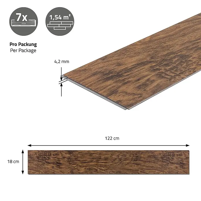 ML-Design Vinylboden Klickvinyl Classic Akazie 3,08m²/14 Dielen 4,2mm Trittschalldämmung - Braun