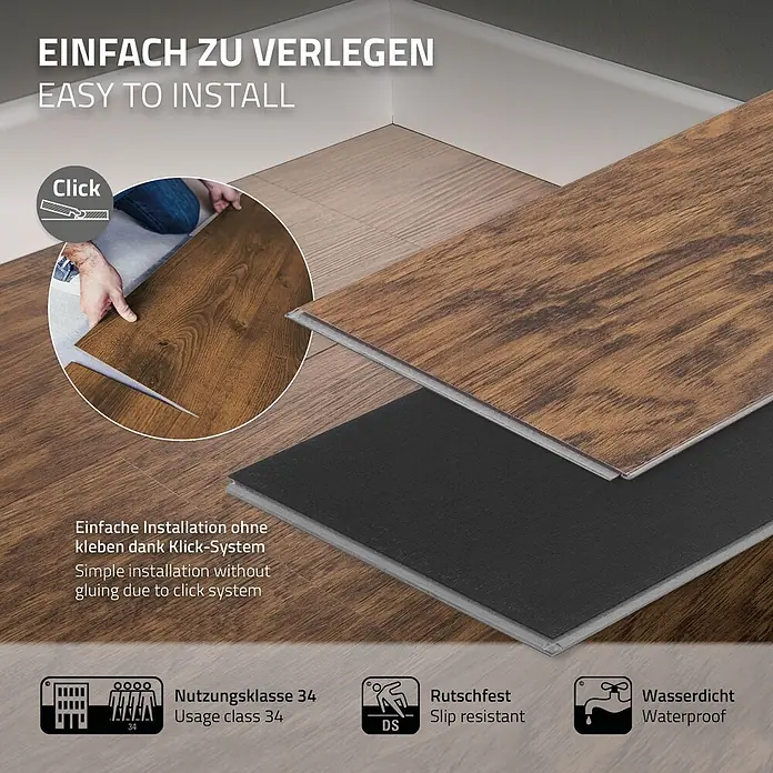 ML-Design Vinylboden Klickvinyl Classic Akazie 3,08m²/14 Dielen 4,2mm Trittschalldämmung - Braun