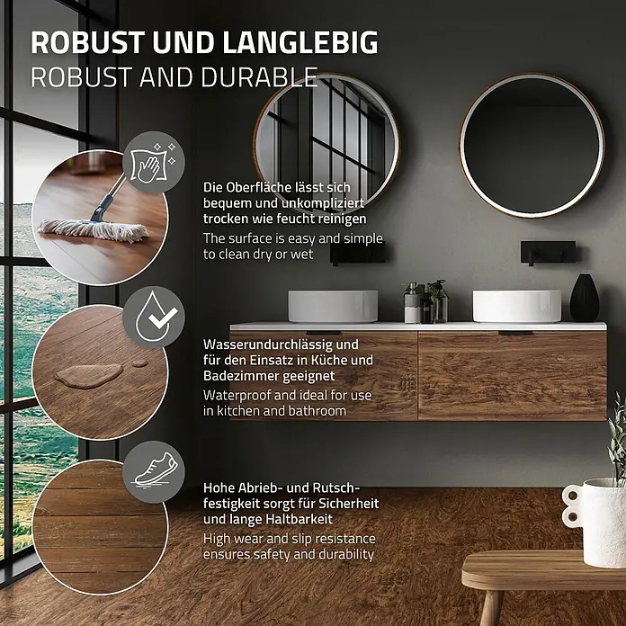 ML-Design Vinylboden Klickvinyl Classic Akazie 3,08m²/14 Dielen 4,2mm Trittschalldämmung - Braun