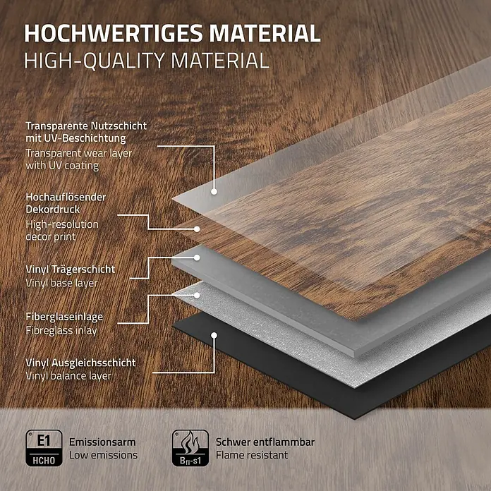 ML-Design Vinylboden Klickvinyl Classic Akazie 3,08m²/14 Dielen 4,2mm Trittschalldämmung - Braun
