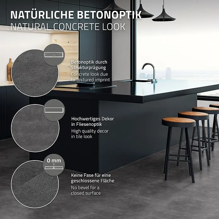 ML-Design Vinylboden Klickvinyl 1,86m²/10 Dielen, Zement Dunkel - Zement Dunkel, Sonstige, 615 x 310 x 4,2 mm