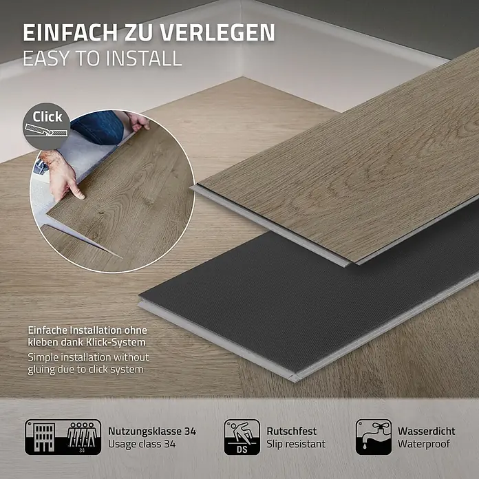 ML-Design Vinylboden 1 x Paket Vinylboden (20 x Diele pro Karton = 1,5616 m²) - Dunkelbraun, Landhausdiele