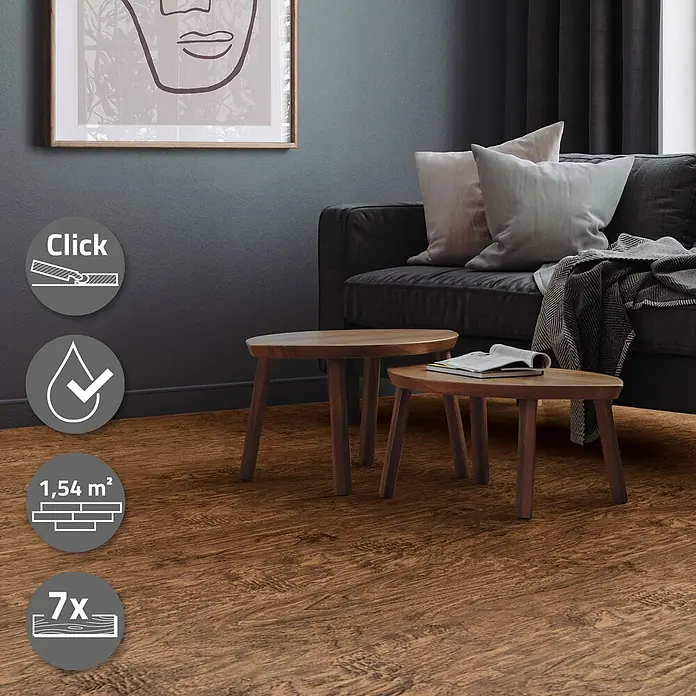ML-Design Vinylboden 1 x Karton Vinylboden mit 7 Stück ( 1,54 m² ) - Braun, Landhausdiele