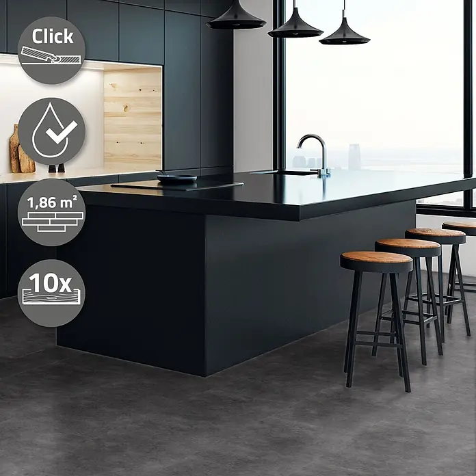 ML-Design Vinylboden Klickvinyl 1,86m²/10 Dielen, Zement Dunkel - Zement Dunkel, Sonstige, 615 x 310 x 4,2 mm
