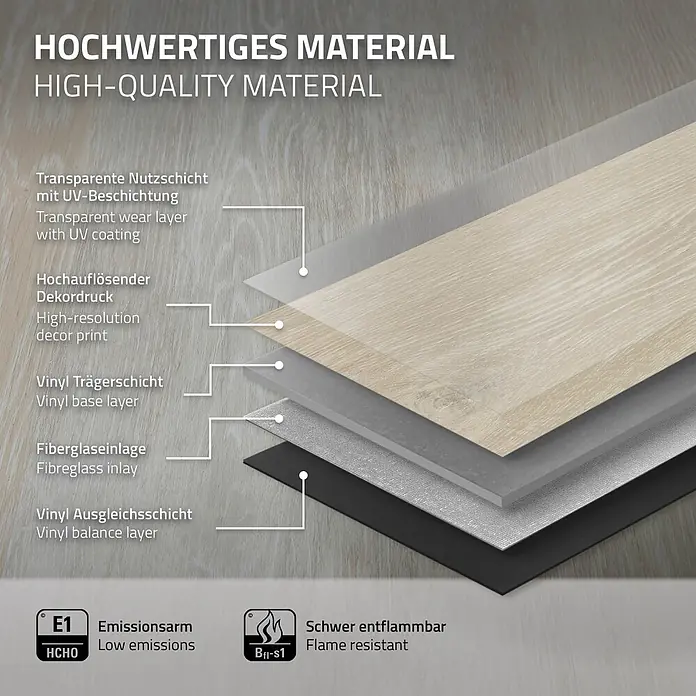 ML-Design Vinylboden 1 x Paket Vinylboden (7 Stück = 1,54 m²) - Braun, Landhausdiele