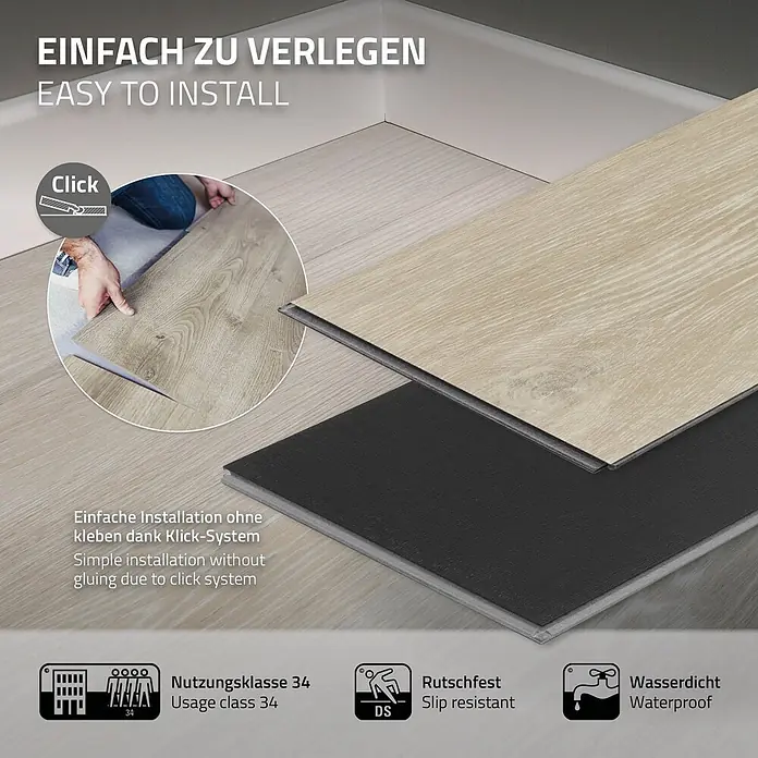 ML-Design Vinylboden 1 x Paket Vinylboden (7 Stück = 1,54 m²) - Braun, Landhausdiele
