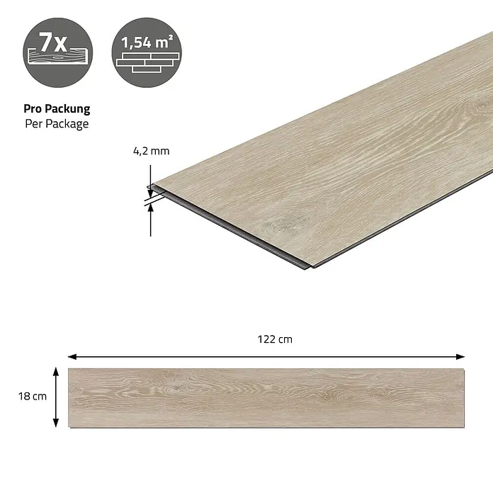ML-Design Vinylboden 1 x Paket Vinylboden (7 Stück = 1,54 m²) - Braun, Landhausdiele