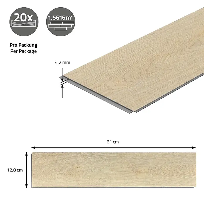 ML-Design Vinylboden 1 x Paket Vinylboden (20 x Diele pro Karton = 1,5616 m²) - Braun, Landhausdiele