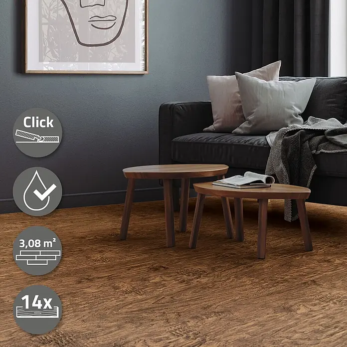 ML-Design Vinylboden Klickvinyl Classic Akazie 3,08m²/14 Dielen 4,2mm Trittschalldämmung - Braun