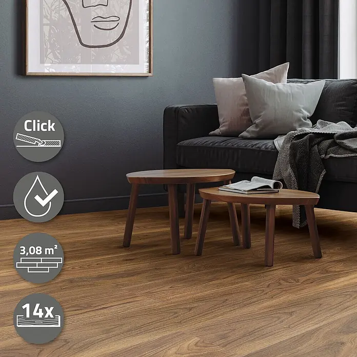 ML-Design Vinylboden Klickvinyl Outtrigger Eiche 3,08m²/14 Dielen 4,2mm Trittschalldämmung - Braun, Landhausdiele