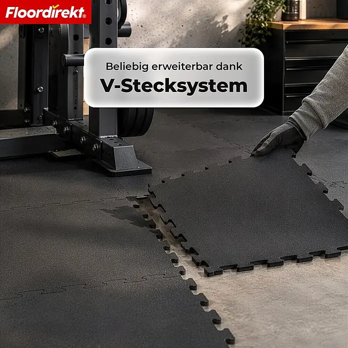 Floordirekt Fußbodenschutzmatte Gummi Steckmatte 50 x 50 cm Eckstück - 50 x 50 cm, Schwarz