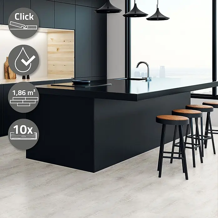 ML-Design Vinylboden Klickvinyl 1,86m²/10 Dielen, Grau Zement Hell - Zement Hell, Sonstige, 615 x 310 x 4,2 mm
