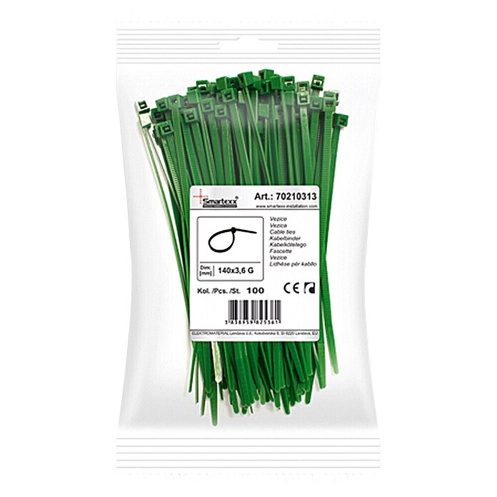Kabelbinders (Groen, 140 x 3,6 mm, 100 stk.)