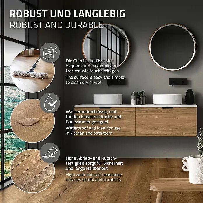 ML-Design Vinylboden Klickvinyl 4,62m² / 21 Dielen, 4,2mm Dicke - Eiche Rustikal, Landhausdiele, 1.220 x 180 x 4,2 mm