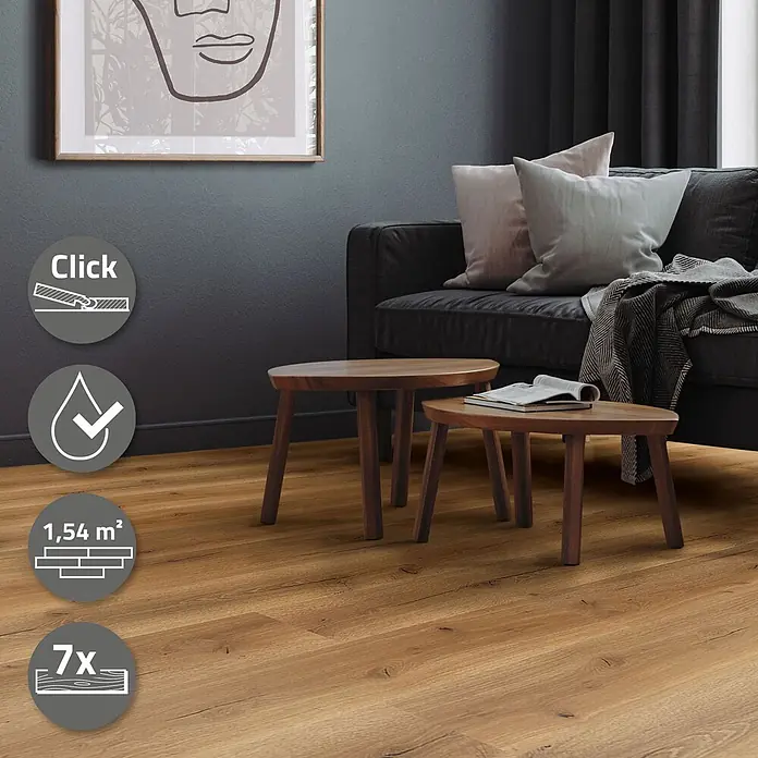 ML-Design Vinylboden Klickvinyl 1,54m² / 7 Dielen, 4,2mm Dicke - Eiche Rustikal, Landhausdiele, 1.220 x 180 x 4,2 mm