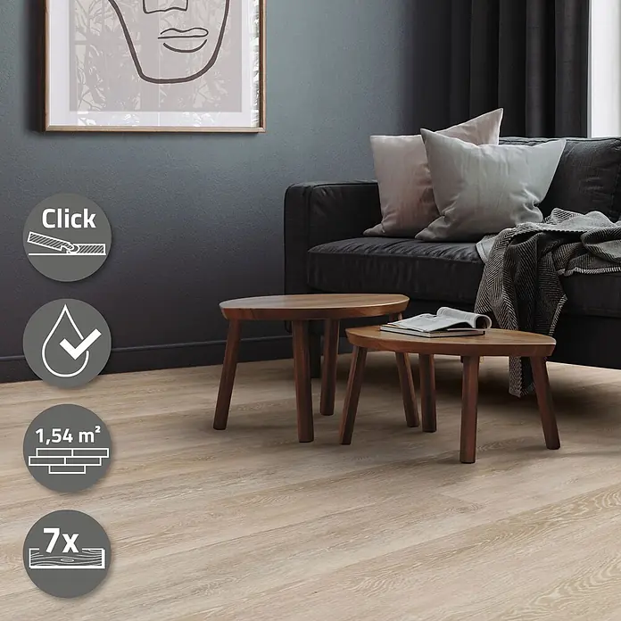 ML-Design Vinylboden 1 x Paket Vinylboden (7 Stück = 1,54 m²) - Braun, Landhausdiele