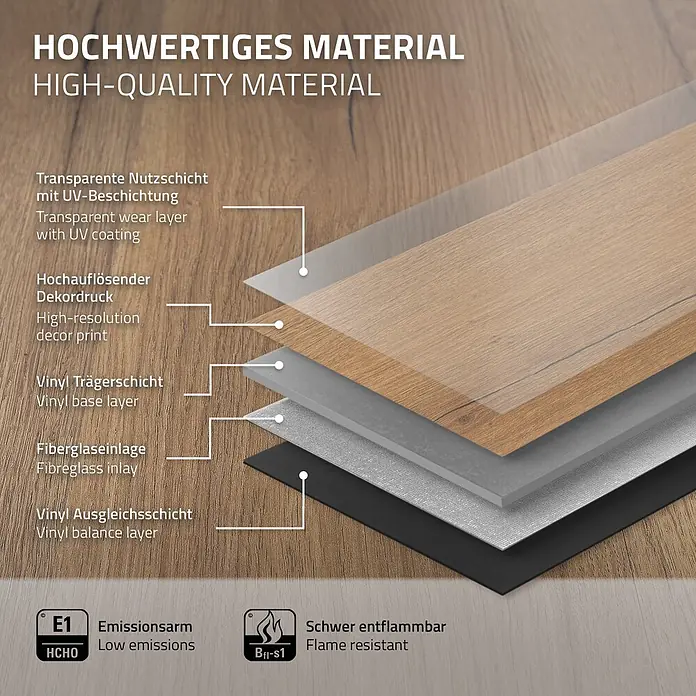ML-Design Vinylboden Klickvinyl 4,62m² / 21 Dielen, 4,2mm Dicke - Eiche Rustikal, Landhausdiele, 1.220 x 180 x 4,2 mm