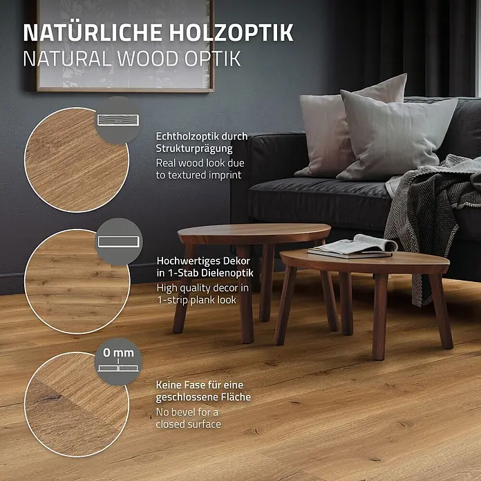 ML-Design Vinylboden Klickvinyl 4,62m² / 21 Dielen, 4,2mm Dicke - Eiche Rustikal, Landhausdiele, 1.220 x 180 x 4,2 mm