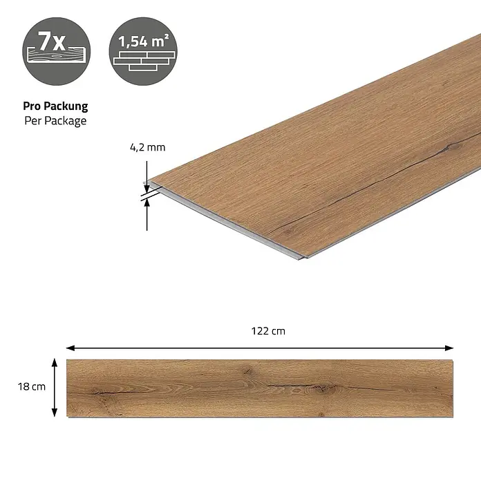 ML-Design Vinylboden Klickvinyl 4,62m² / 21 Dielen, 4,2mm Dicke - Eiche Rustikal, Landhausdiele, 1.220 x 180 x 4,2 mm